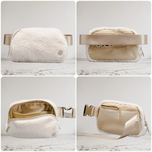 RARE! NEW Lululemon Everywhere FLEECE Belt Bag 1L SILVER Hardware *Sherpa Unisex - Picture 9 of 11